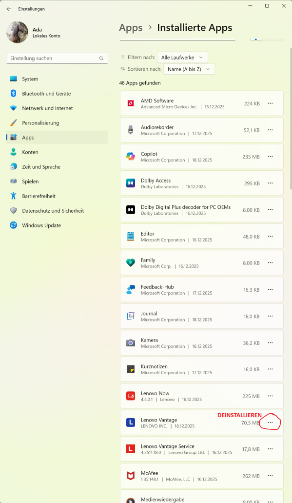 Bloatware deinstallieren