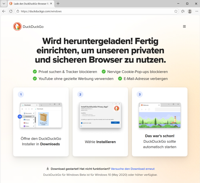 Der Private Browser von "DuckDuckGo" 