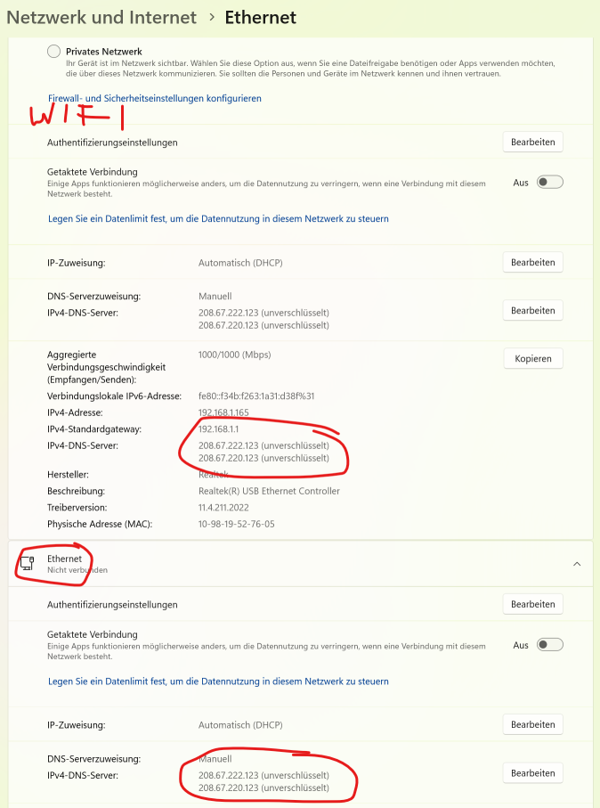Familyshield DNS-Server händisch eintragen 